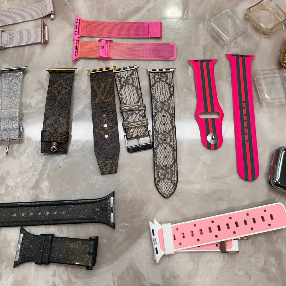Lot of iWatch 38mm 19 bands 9 cases bumpers glitter Gucci Louis Vuitton